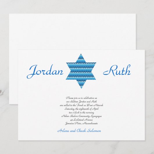 B'Nai Mitzvah Uitnodiging Joodse ster David Twins (Voorkant / Achterkant)