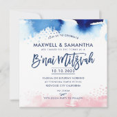 B'NAI MITZVAH waterverf met letters blauw en roze Kaart (Voorkant)