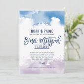 B'NEI MITZVAH handgeschreven blauw & paarse waterv Kaart (Staand voorkant)