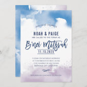 B'NEI MITZVAH handgeschreven blauw & paarse waterv Kaart (Voorkant / Achterkant)