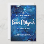 B'nei Mitzvah Modern Blue Agate Waterverf Script Kaart (Voorkant)