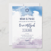 B'NEI MITZVAH script blauw & paarse waterverf 2 Kaart (Voorkant)
