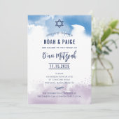 B'NEI MITZVAH script blauw & paarse waterverf 2 Kaart (Staand voorkant)