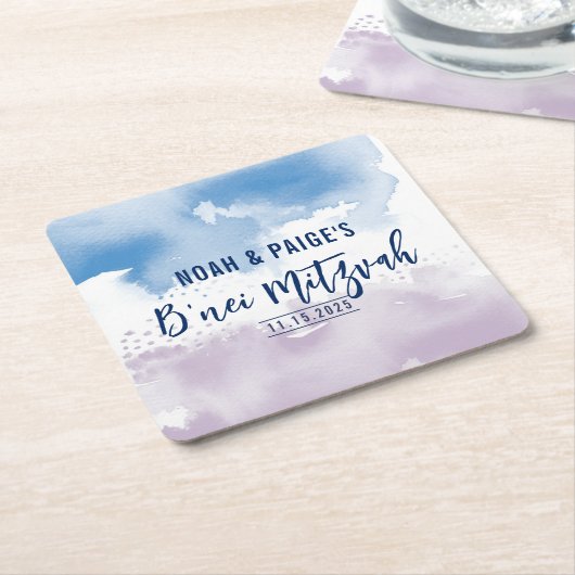 B'NEI MITZVAH SEAL paarse waterverf Kartonnen Onderzetters (Schuin)