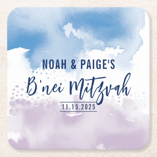 B'NEI MITZVAH SEAL paarse waterverf Kartonnen Onderzetters (Voorkant)