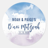 B'NEI MITZVAH SEAL paarse waterverf Ronde Sticker (Voorkant)