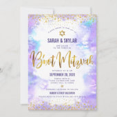 B'not Mitzvah Modern Gold Foil Paarse Waterverf Kaart (Voorkant)