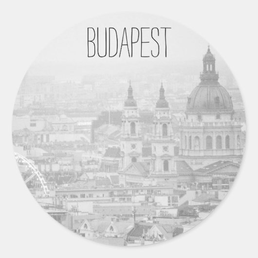 BnW Boedapest-landschap Klassieke Sticker (Voorkant)