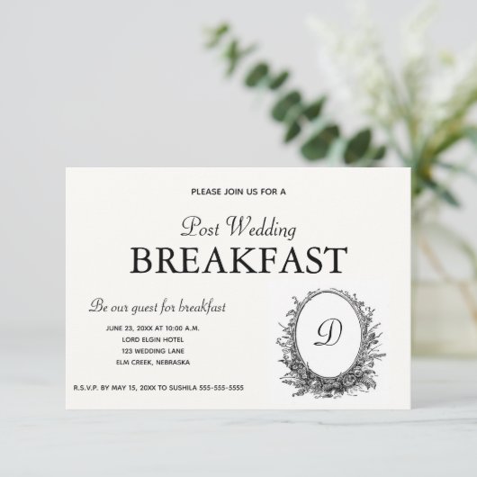 BNW Floral Wreath Ontbijtuitnodiging RSVP Kaartje (Staand voorkant)