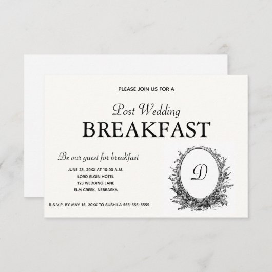 BNW Floral Wreath Ontbijtuitnodiging RSVP Kaartje (Voorkant / Achterkant)