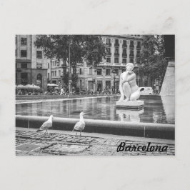 BnW fontein Plaça de Catalunya, Barcelona Briefkaart