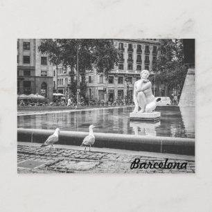 BnW fontein Plaça de Catalunya, Barcelona Briefkaart