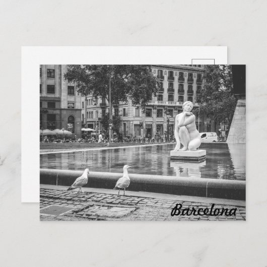 BnW fontein Plaça de Catalunya, Barcelona Briefkaart (Voorkant / Achterkant)