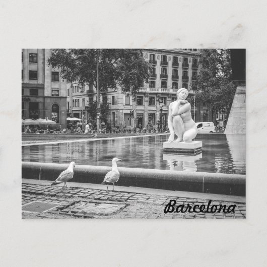 BnW fontein Plaça de Catalunya, Barcelona Briefkaart (Voorkant)