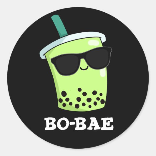 Bo-bae Funny Boba Tea Pun Dark BG Ronde Sticker (Voorkant)