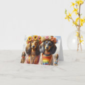 Bo Ho Dachshund Hippie Kaart (Gele Bloem)