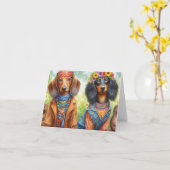 Bo Ho Dachshund Hippie Kaart (Gele Bloem)