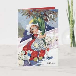 Bo Peep en Sneeuw Schapen door Agnes Richardson  Feestdagen Kaart