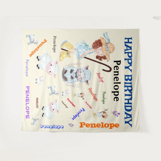 BO PEEP KINDERKAMER RIJM Woordnaam Collage Wandkleed (Voorkant (horizontaal))