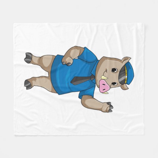 Boar als politieagent met pet van politie fleece deken (Voorkant (Horizontaal))