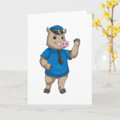 Boar als politieagent met pet van politie kaart (Gele Bloem)