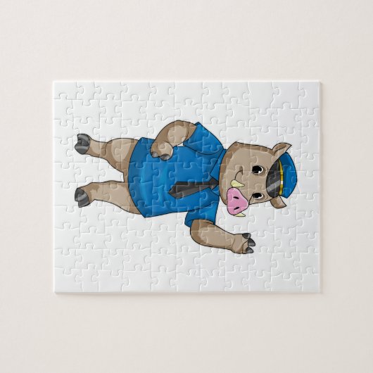 Boar als politieagent met pet van politie legpuzzel (Horizontaal)