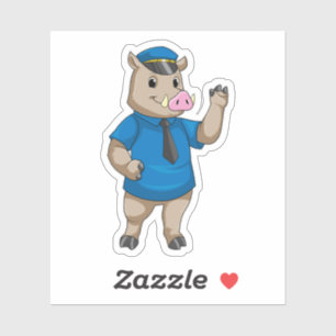 Boar als politieagent met pet van politie sticker