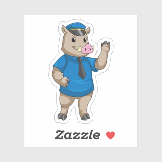 Boar als politieagent met pet van politie sticker (Vel)