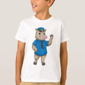 Boar als politieagent met pet van politie t-shirt (Voorkant)