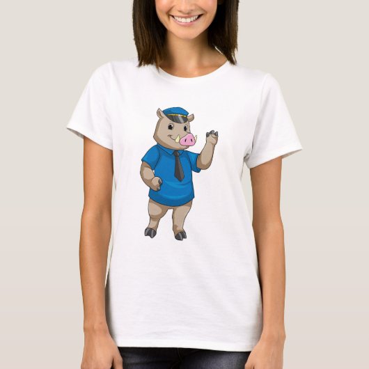 Boar als politieagent met pet van politie t-shirt (Voorkant)