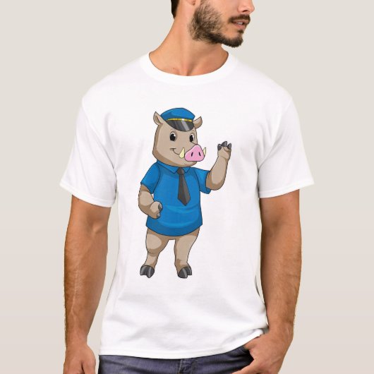 Boar als politieagent met pet van politie t-shirt (Voorkant)