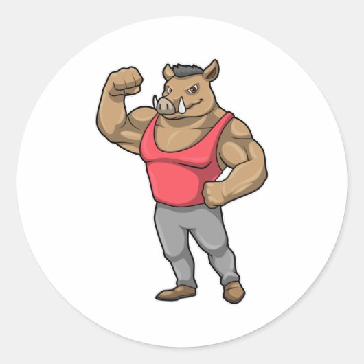 Boar Bodybuilder Ronde Sticker (Voorkant)