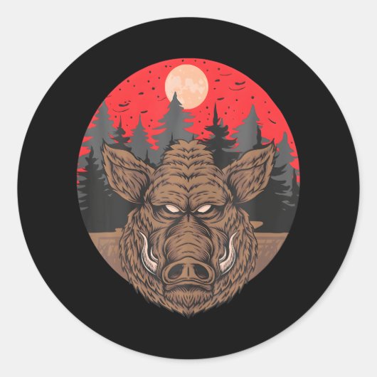 Boar Fullmoon Lover Seizoen Dier Wilde dieren Ronde Sticker (Voorkant)