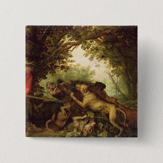 Boar Hunt, 1611 Vierkante Button 5,1 Cm (Voorkant)