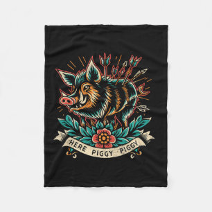 Boar Hunter Here Piggy Mannen Vintage Wild Hog Tat Fleece Deken
