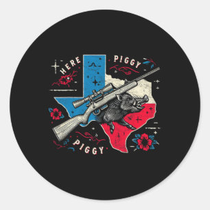 Boar Hunter Mannen Here Piggy  Texas Wild Hog Ronde Sticker