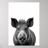 Boar Pig Woodland Modern Portret zwart wit Poster (Voorkant)