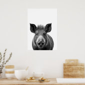 Boar Pig Woodland Modern Portret zwart wit Poster (Keuken)