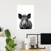 Boar Pig Woodland Modern Portret zwart wit Poster (Thuiskantoor)