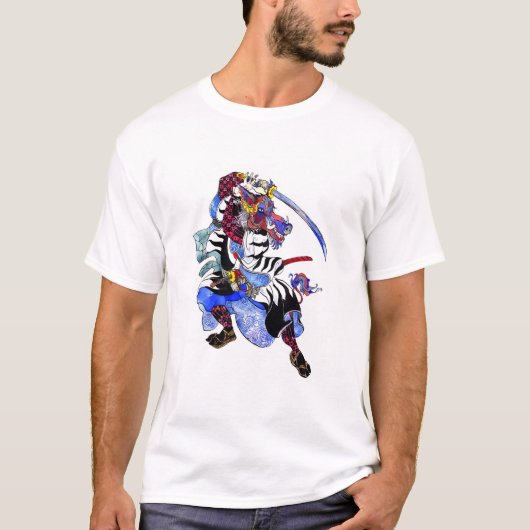 Boar Samurai met een zwaard in Japanse stijl T-shirt (Voorkant)