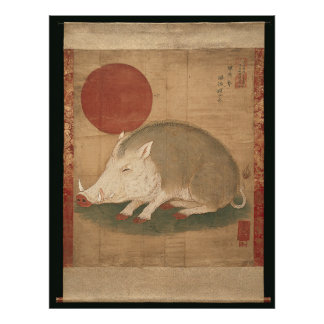 Boar Zodiac Sign Edo Period Painting Japan Foto Afdruk