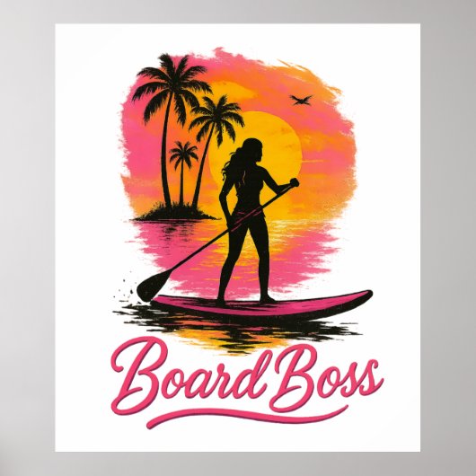 Board Boss SUP Meisje Retro Zonsondergang Poster (Voorkant)