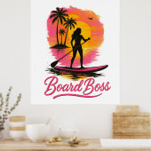 Board Boss SUP Meisje Retro Zonsondergang Poster (Keuken)