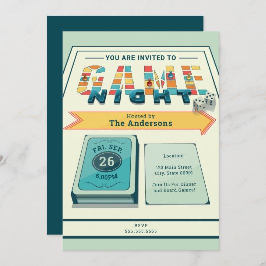 Board Game Night Invitation Kaart (Voorkant / Achterkant)