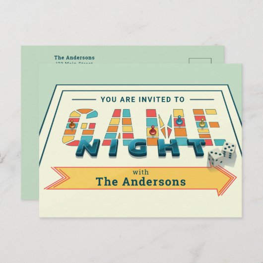 Board Game Night nodigt Briefkaart uit (Voorkant / Achterkant)