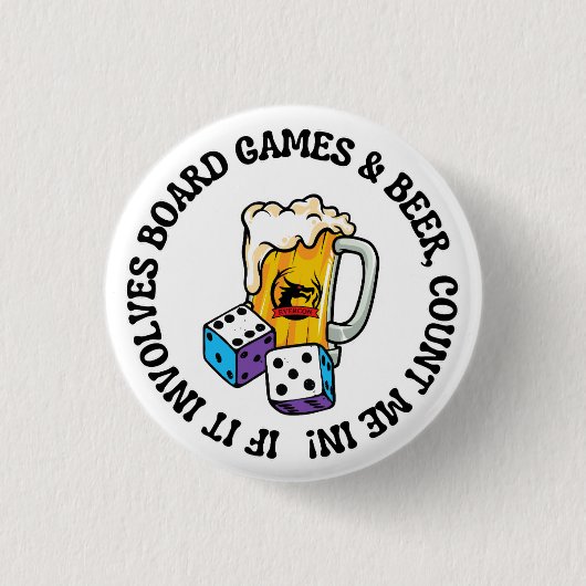 Board Games and Beer Ronde Button 3,2 Cm (Voorkant)