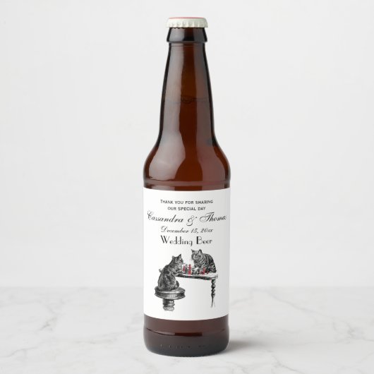 Board Games Two Cats die Chess Match Red spelen Bier Etiket (Voorkant)