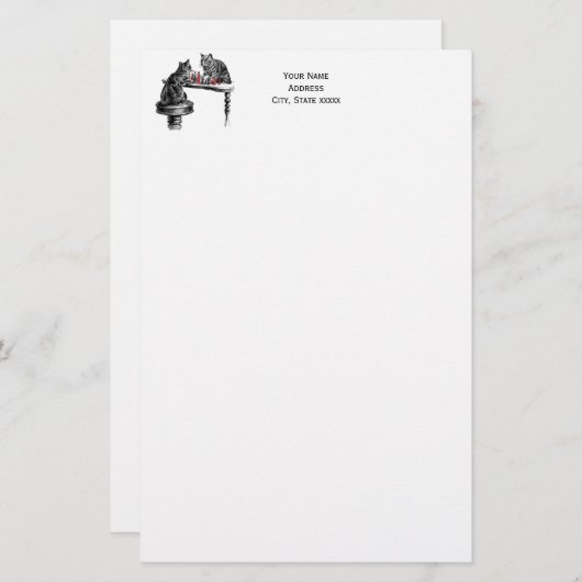 Board Games Two Cats die Chess Match Red spelen Briefpapier (Voorkant / Achterkant)