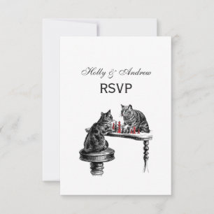 Board Games Two Cats die Chess Match Red spelen RSVP Kaartje