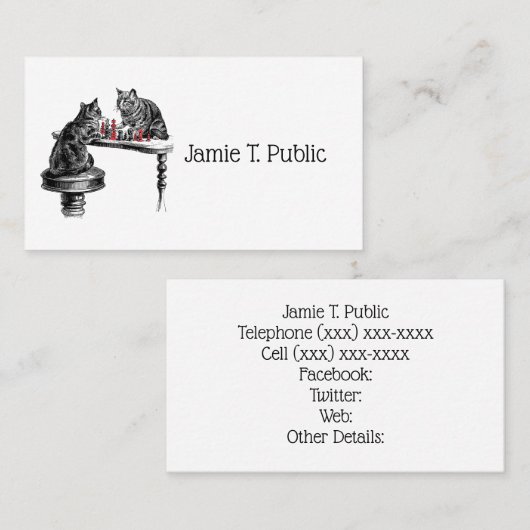 Board Games Two Cats die Chess Match Red spelen Visitekaartje (Voorkant / Achterkant)